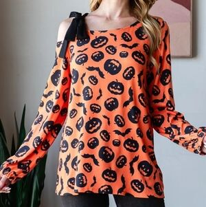 Heimish Pumpkin Print One Shoulder T-Shirt